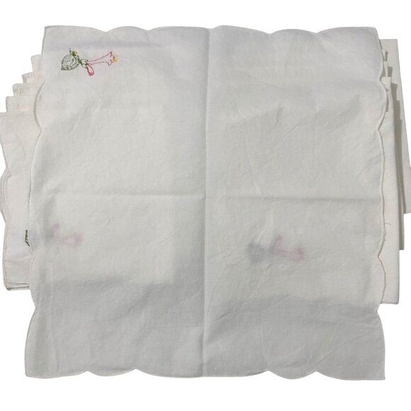 Vtg Linen Napkin Lot of 12 Beige Embroidered Scalloped Edge Thanksgiving Holiday - Picture 5 of 5